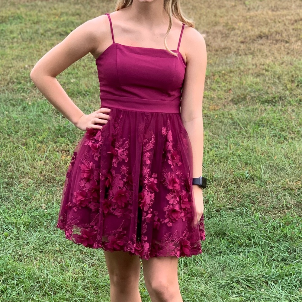 Short dark red prom homecoming dress